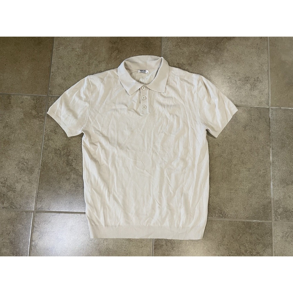 COOFANDY Men's Sz M Beige Knit Polo Shirt Short Sleeve 3 Button